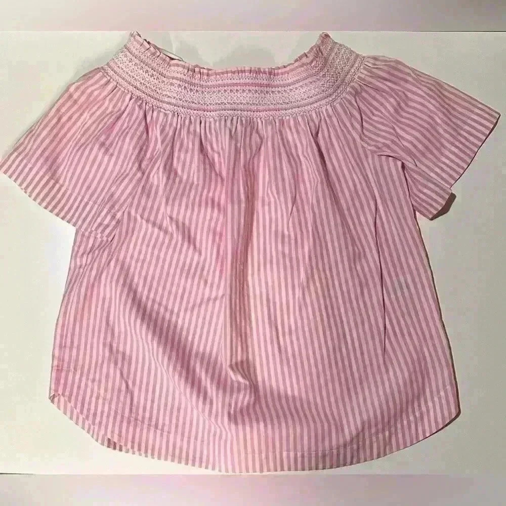EUC Women’s Off The Shoulder SS Top, Size S, pink/white stripe
